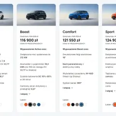 Porównanie wersji samochodów: Active (105 000 zł), Boost (116 900 zł), Comfort (121 550 zł), Sport (124 900 zł). Sprawdź byd cena i wyposażenie.