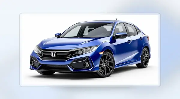 Niebieski Honda Civic sedan z czarnymi felgami, prezentujący sportowy design i nowoczesne linie.