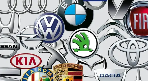 Kolekcja znanych marek samochodów: Audi, BMW, Volvo, Renault, Fiat, Citroen, Toyota, Skoda, Mazda, Peugeot, Volkswagen, Opel, Nissan, Kia, Alfa Romeo, Porsche, Seat, Dacia.